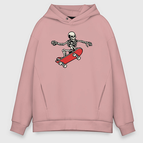 Мужское худи оверсайз Скелетор на скейте / Пыльно-розовый – фото 1
