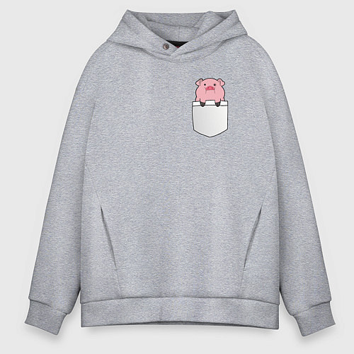 Мужское худи оверсайз Розовый поросенок в кармане / Меланж – фото 1
