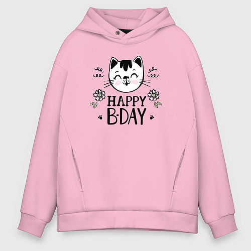 Мужское худи оверсайз Счастливого дня рождения / Светло-розовый – фото 1