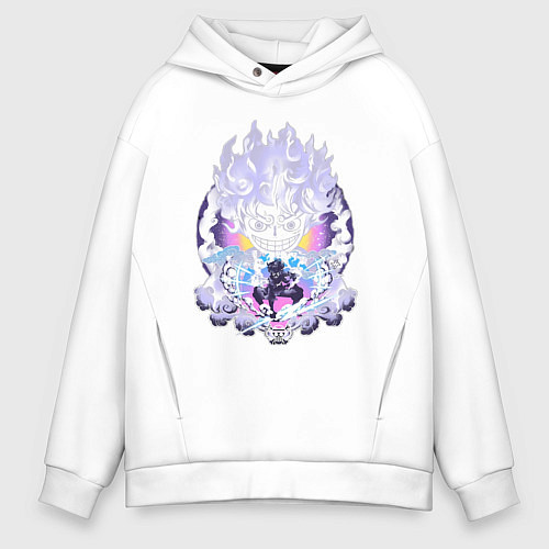 Мужское худи оверсайз Ван-Пис Луффи йонко / Белый – фото 1