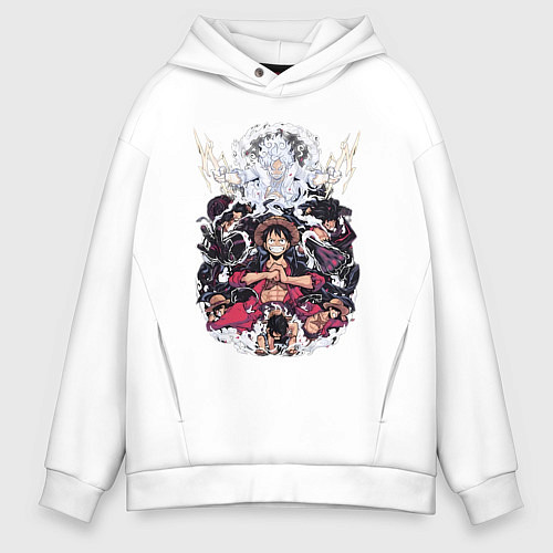 Мужское худи оверсайз Ван-Пис Луффи Монки коллаж / Белый – фото 1