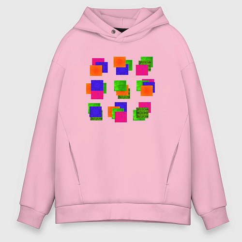 Мужское худи оверсайз Квадраты цветные / Светло-розовый – фото 1