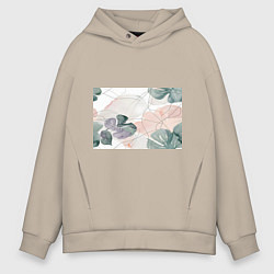 Толстовка оверсайз мужская Акварельные листья светлые, цвет: миндальный