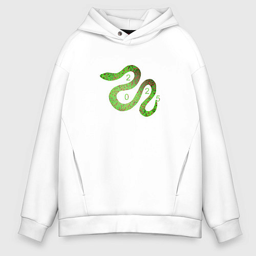 Мужское худи оверсайз Змея зеленая 2025 / Белый – фото 1