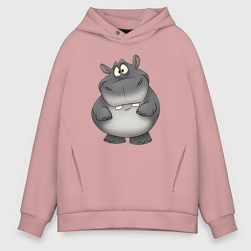 Мужское худи оверсайз Бегемот улыбается / Пыльно-розовый – фото 1