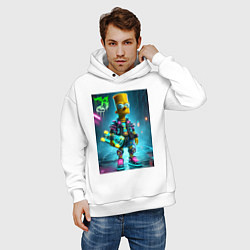 Толстовка оверсайз мужская Барт Симпсон со скейтбордом под проливным дождём -, цвет: белый — фото 2