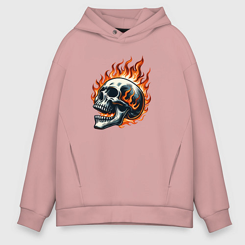 Мужское худи оверсайз Череп в огне / Пыльно-розовый – фото 1