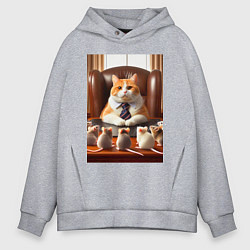 Толстовка оверсайз мужская Рыжий кот босс - нейроарт, цвет: меланж