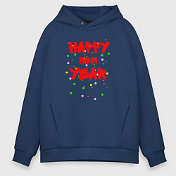 Мужское худи оверсайз Happy New Year ярко-красным