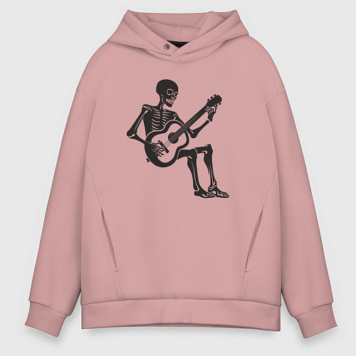 Мужское худи оверсайз Скелет гитарист / Пыльно-розовый – фото 1
