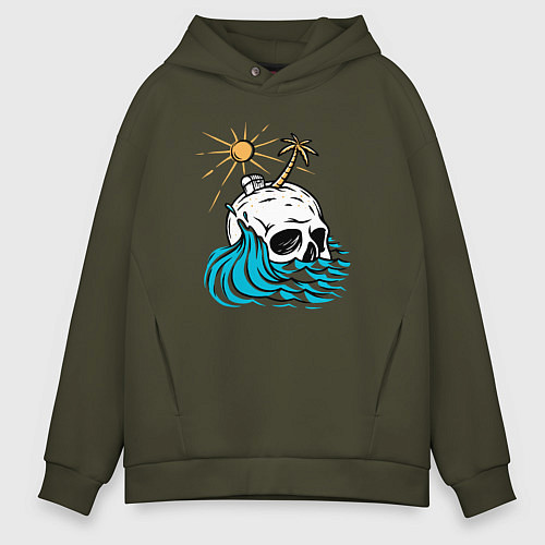 Мужское худи оверсайз Остров черепа / Хаки – фото 1