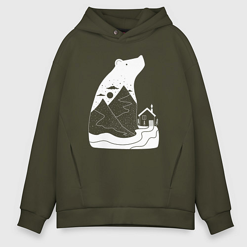 Мужское худи оверсайз Домик и мишка / Хаки – фото 1