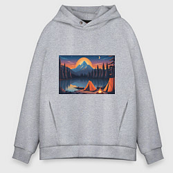 Мужское худи оверсайз Палатка на берегу озера