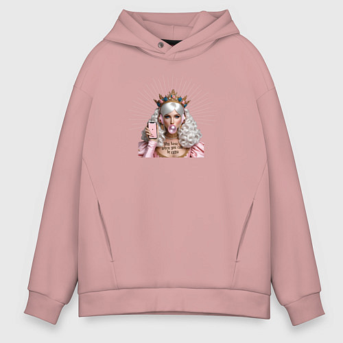 Мужское худи оверсайз Девушка в короне с жвачкой / Пыльно-розовый – фото 1