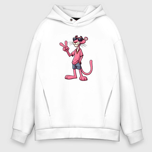 Мужское худи оверсайз Розовая пантера в солнечных очках / Белый – фото 1