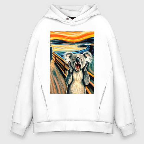 Мужское худи оверсайз Коала кричит на картине Эдварда Мунка - мем искусс / Белый – фото 1