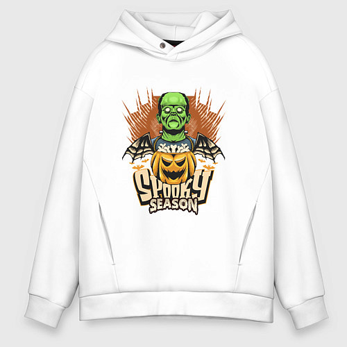 Мужское худи оверсайз Хэллоуин Франкенштейн spooky season / Белый – фото 1