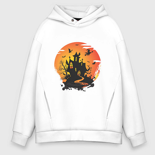 Мужское худи оверсайз Хэллоуин ведьмин дом / Белый – фото 1