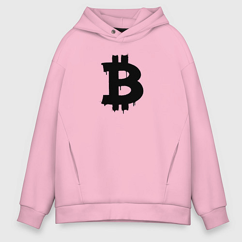 Мужское худи оверсайз Биткоин - знак / Светло-розовый – фото 1