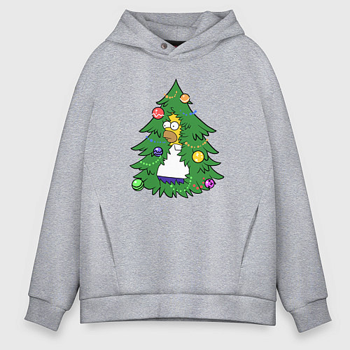 Мужское худи оверсайз Гомер - Новый год / Меланж – фото 1