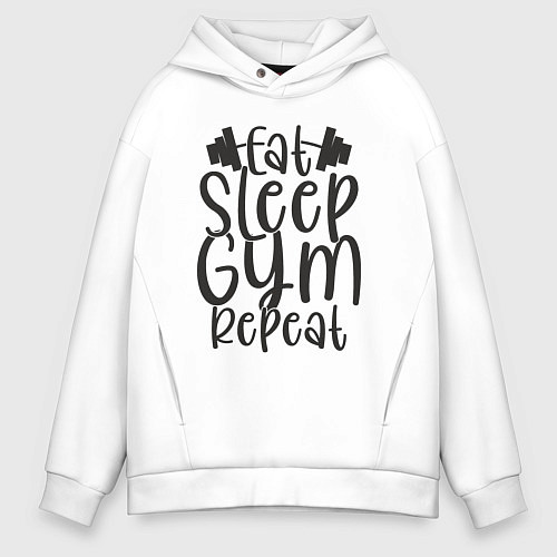 Мужское худи оверсайз Eat sleep gym / Белый – фото 1