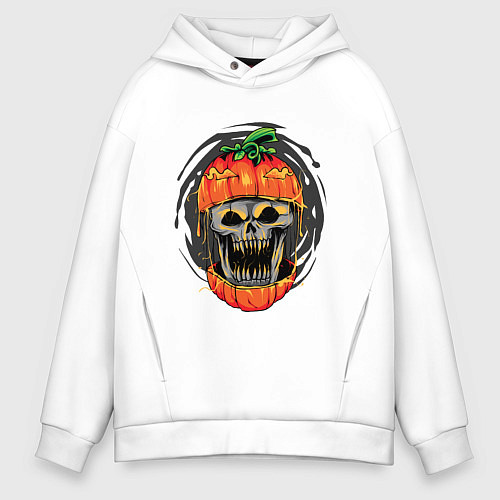 Мужское худи оверсайз Череп в тыкве / Белый – фото 1