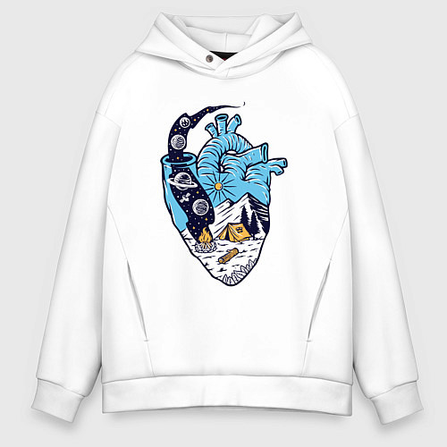 Мужское худи оверсайз Космический кемпинг в сердце / Белый – фото 1