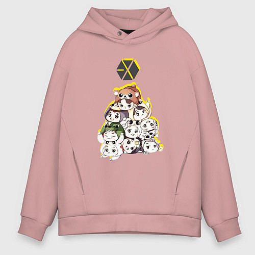 Мужское худи оверсайз Exo в виде милых зверушек / Пыльно-розовый – фото 1