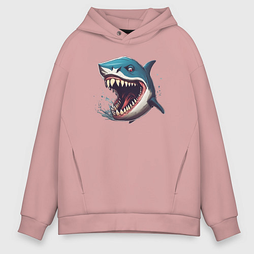 Мужское худи оверсайз Не грустная акула / Пыльно-розовый – фото 1