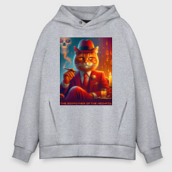 Толстовка оверсайз мужская Крутой рыжий кот - крёстный отец мяуфии, цвет: меланж