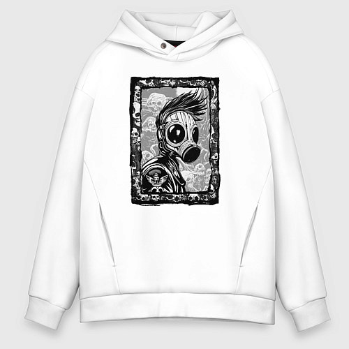 Мужское худи оверсайз Gasmask punk society / Белый – фото 1