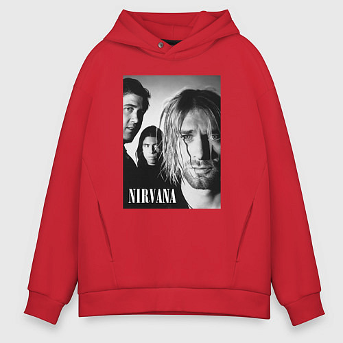 Мужское худи оверсайз Nirvana rock band black / Красный – фото 1