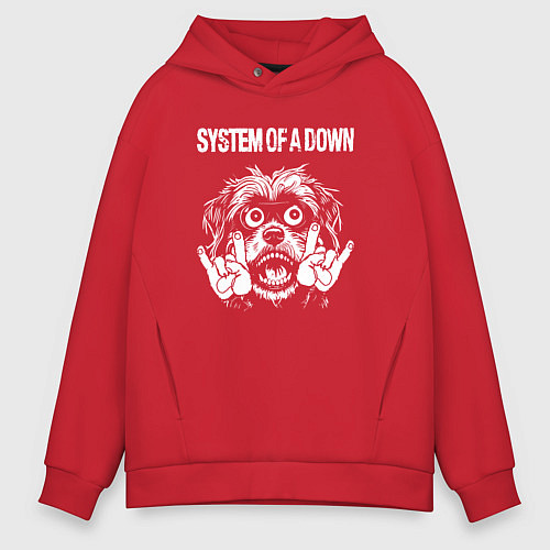 Мужское худи оверсайз System of a Down rock dog / Красный – фото 1