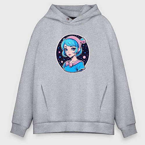 Мужское худи оверсайз Девушка в стиле аниме на фоне звёздного неба / Меланж – фото 1