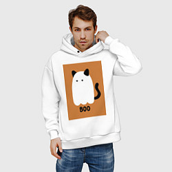Толстовка оверсайз мужская Котик-призрак на хэллоуин, цвет: белый — фото 2