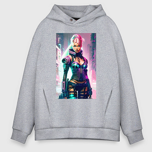 Мужское худи оверсайз Cool cyberpunk Barbie - ai art fantasy / Меланж – фото 1