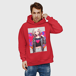 Толстовка оверсайз мужская Аниме девочка сердце, цвет: красный — фото 2
