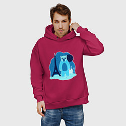 Толстовка оверсайз мужская Медведь в Париже, цвет: маджента — фото 2
