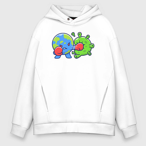 Мужское худи оверсайз Удар по вирусу / Белый – фото 1