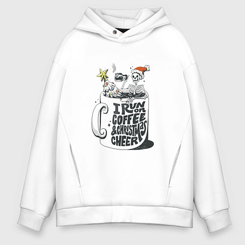 Мужское худи оверсайз Coffee Christmas Skeleton / Белый – фото 1