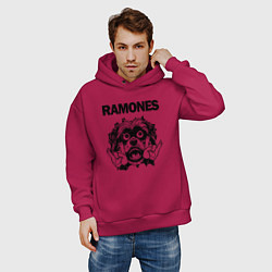 Толстовка оверсайз мужская Ramones - rock dog, цвет: маджента — фото 2