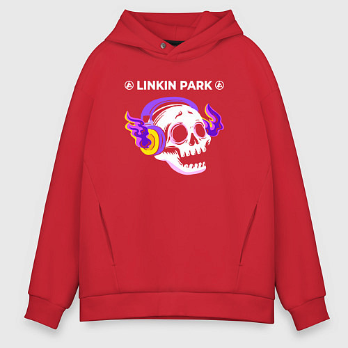 Мужское худи оверсайз Linkin Park 2024 - неоновый череп / Красный – фото 1