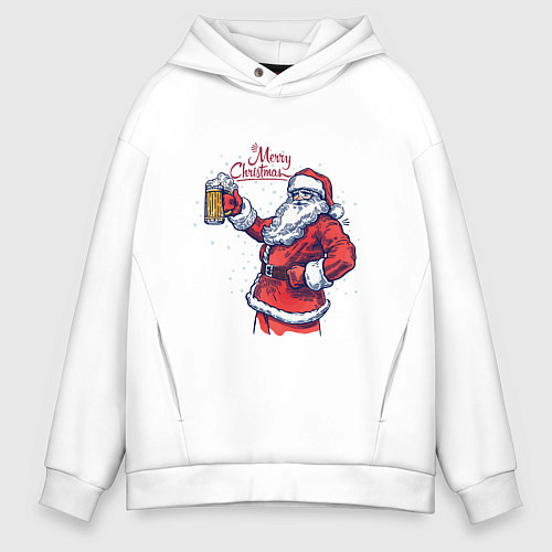 Мужское худи оверсайз Merry Christmas Santa beer / Белый – фото 1