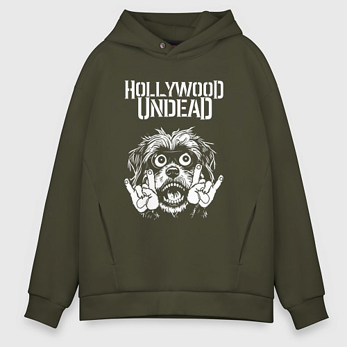 Мужское худи оверсайз Hollywood Undead rock dog / Хаки – фото 1