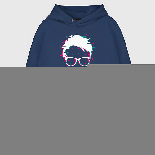 Мужское худи оверсайз Неоновая новогодняя борода / Тёмно-синий – фото 1