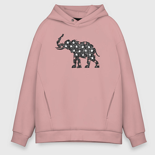 Мужское худи оверсайз Звездный слон графика / Пыльно-розовый – фото 1