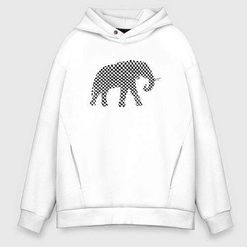 Мужское худи оверсайз Слон в шашечку графика / Белый – фото 1