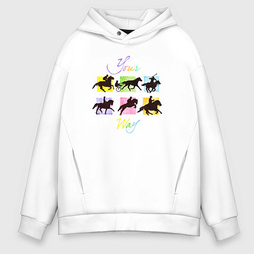 Мужское худи оверсайз Твой путь конный спорт / Белый – фото 1