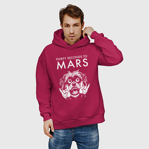 Мужское худи оверсайз Thirty Seconds to Mars rock dog / Маджента – фото 3