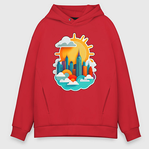 Мужское худи оверсайз Город Солнца / Красный – фото 1